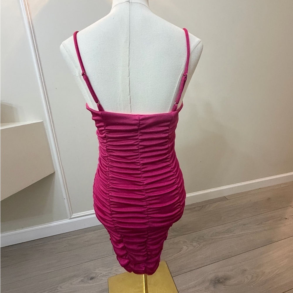 Haley & June Vibrant Pink Ruched Mini Dress - Picture 2 of 6